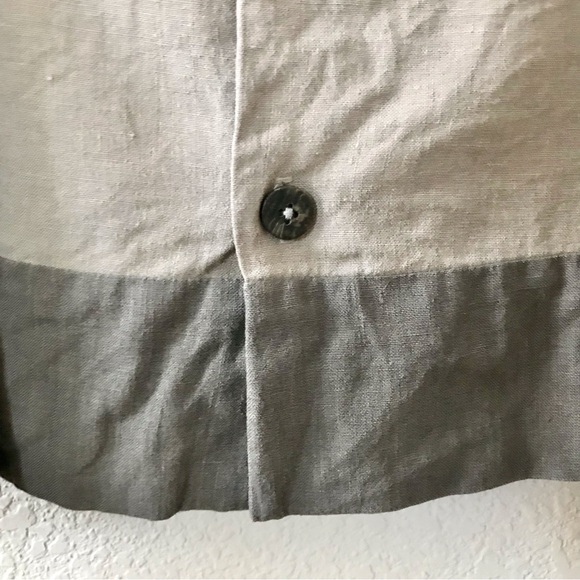 Eskandar 100% Linen Boxy Button Front Top Size 1 Medium Tan Green Khaki Luxury - Picture 4 of 8